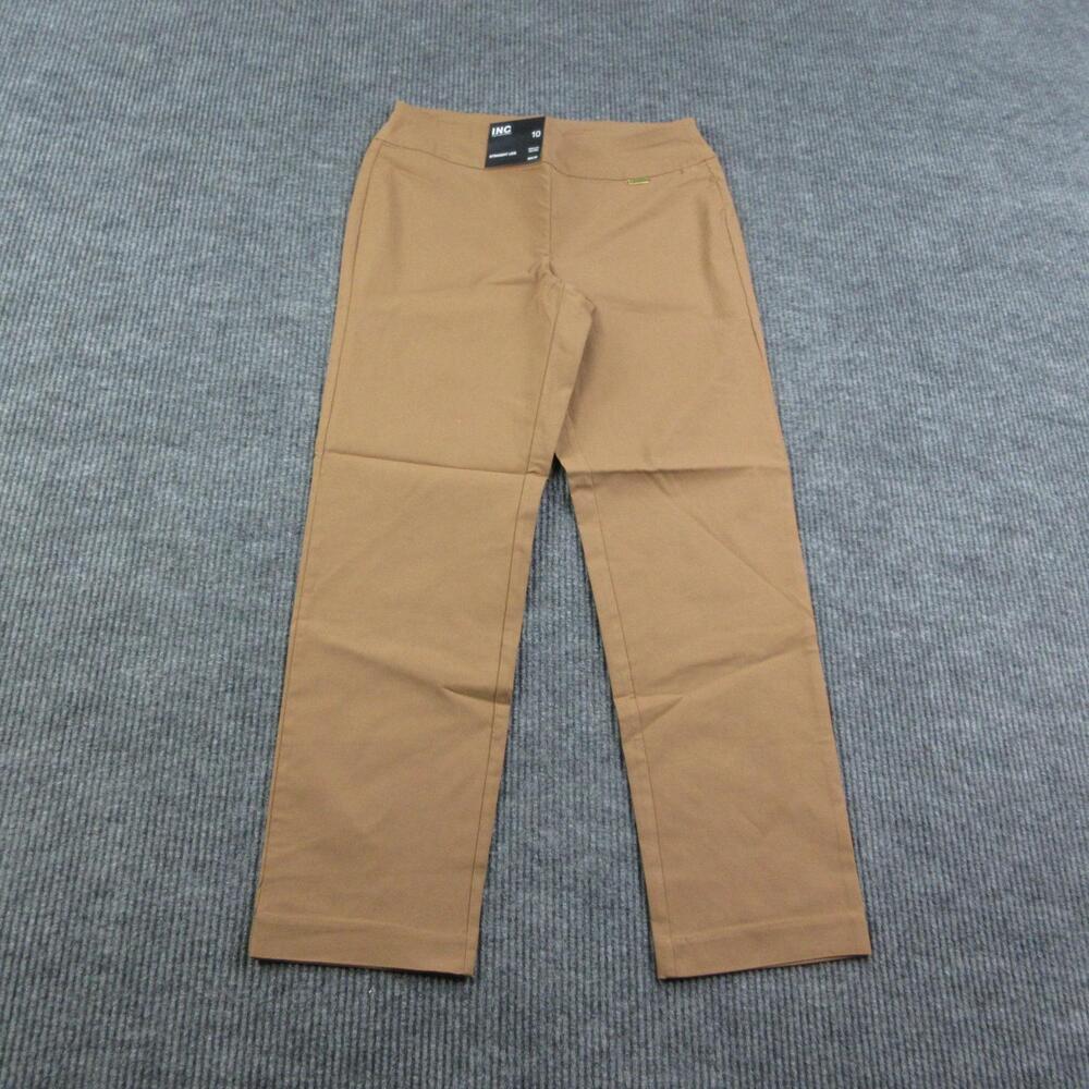 I.N.C. Pants Womens 10 Brown Straight Leg Pull On Regular Mid Rise 30x30* NWT